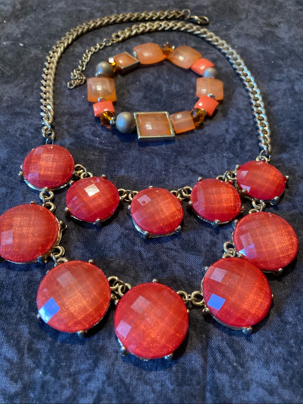 Sunset Colors Statement Necklace and Bracelet Bundle